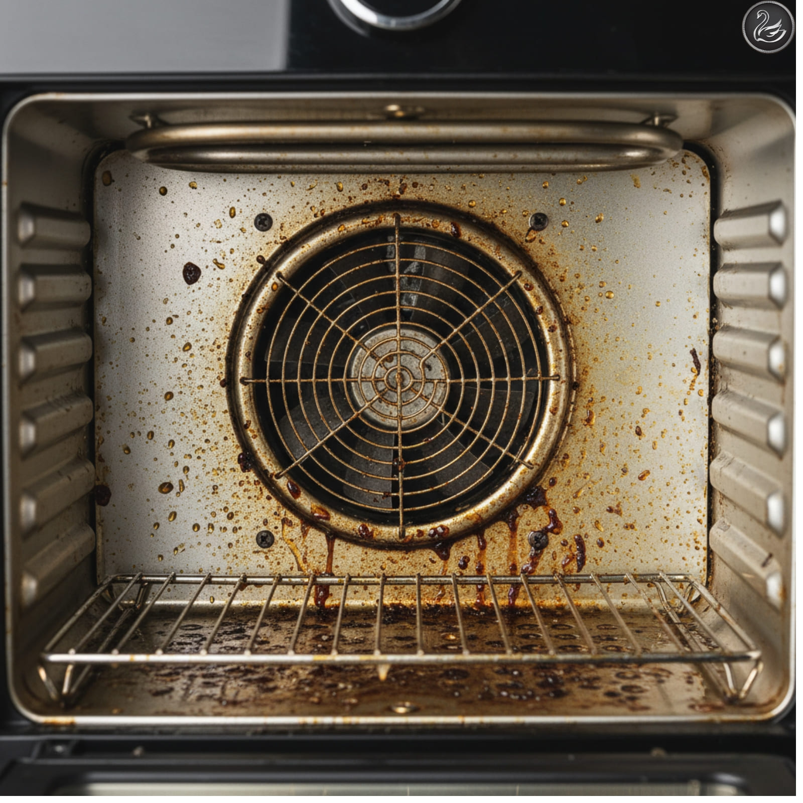 quạt gió đặt sau lưng nồi chiên hấp bị dính dầu mỡ 